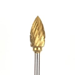 Dual Cut Gold Tipped Carbide Bur - Flame (.230)