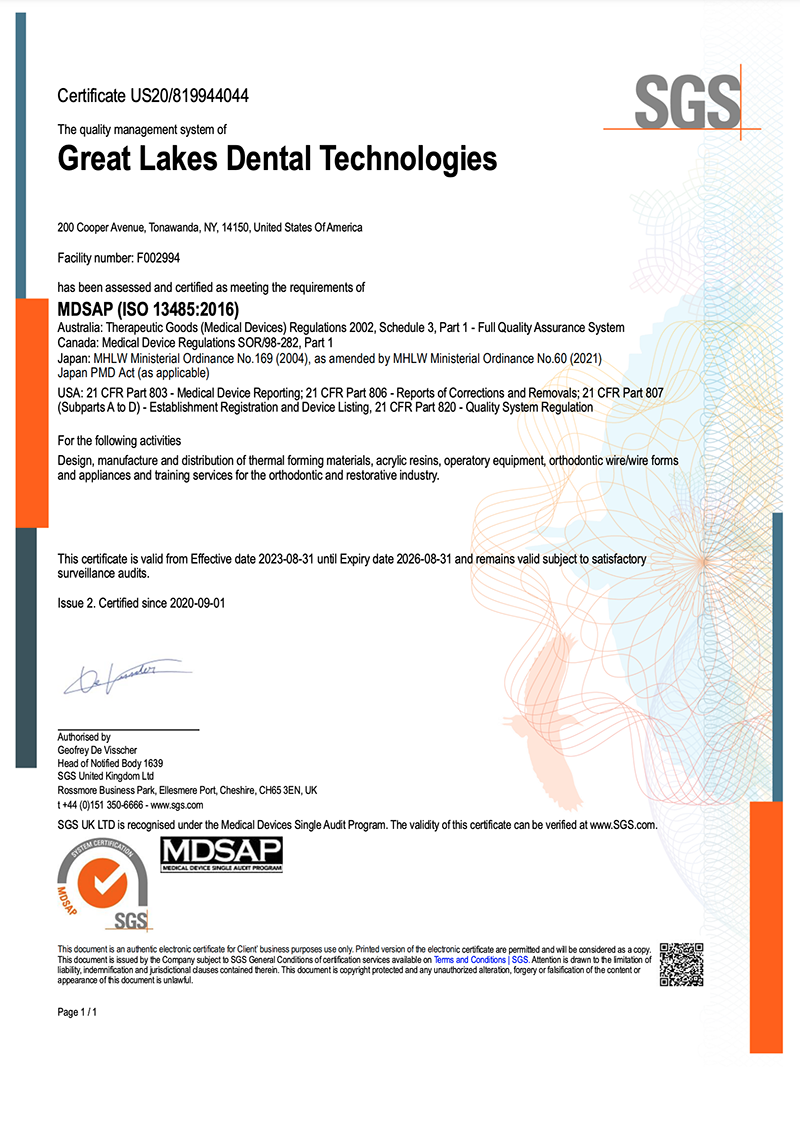 MDSAP (ISO 13485:2016) Certificate